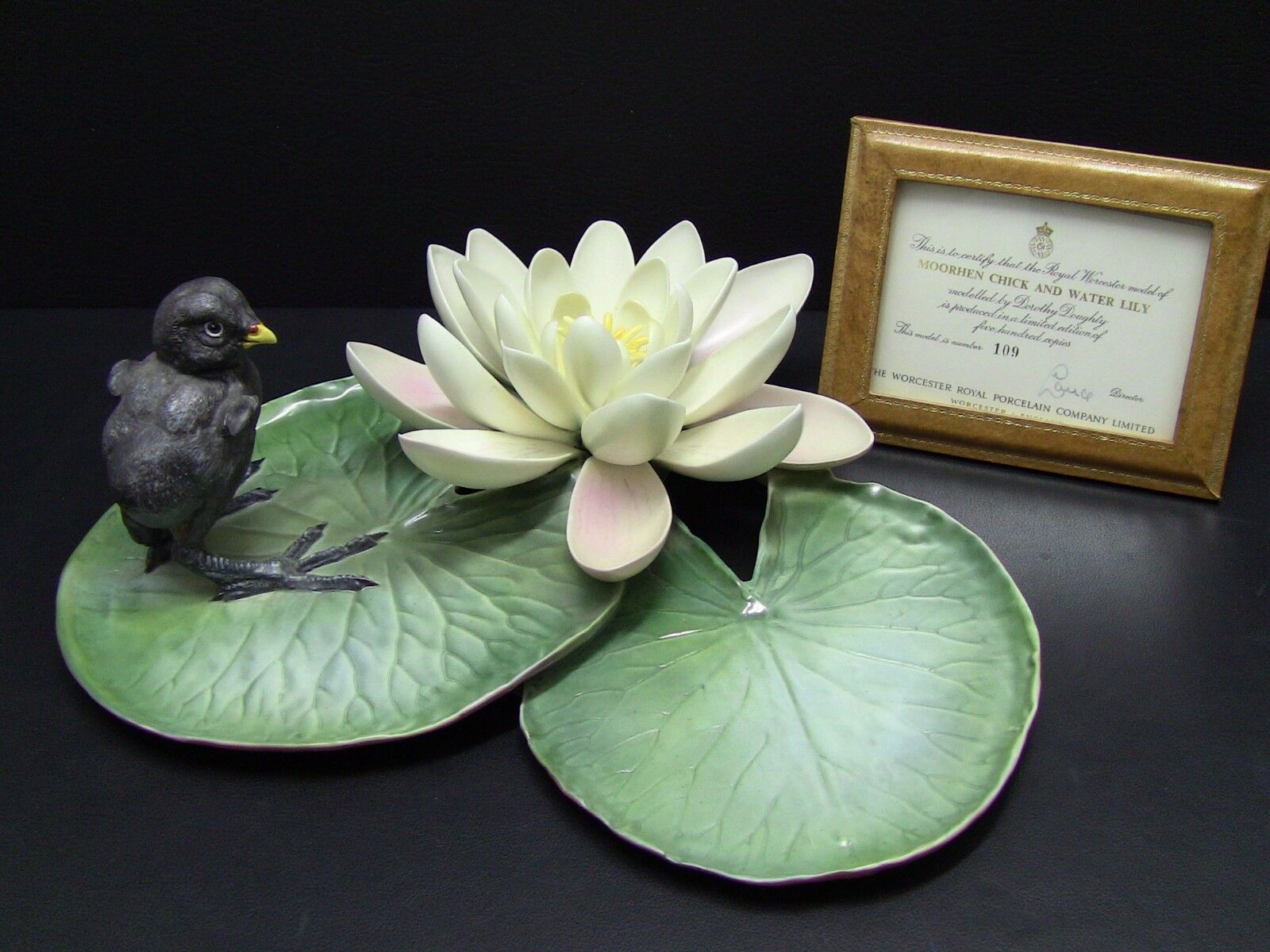 Royal Worcester Dorothy Doughty MOORHEN CHICK & WATER LILY Porcelain Figurine