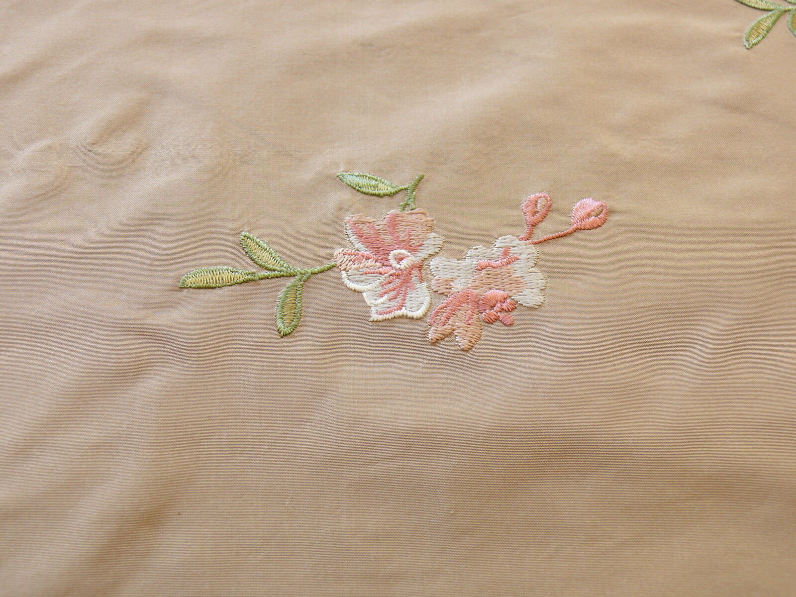 LEE JOFA FLEURIR SILK SAND PALE GOLD WITH PINK FLOWER EMBROIDERY BTY