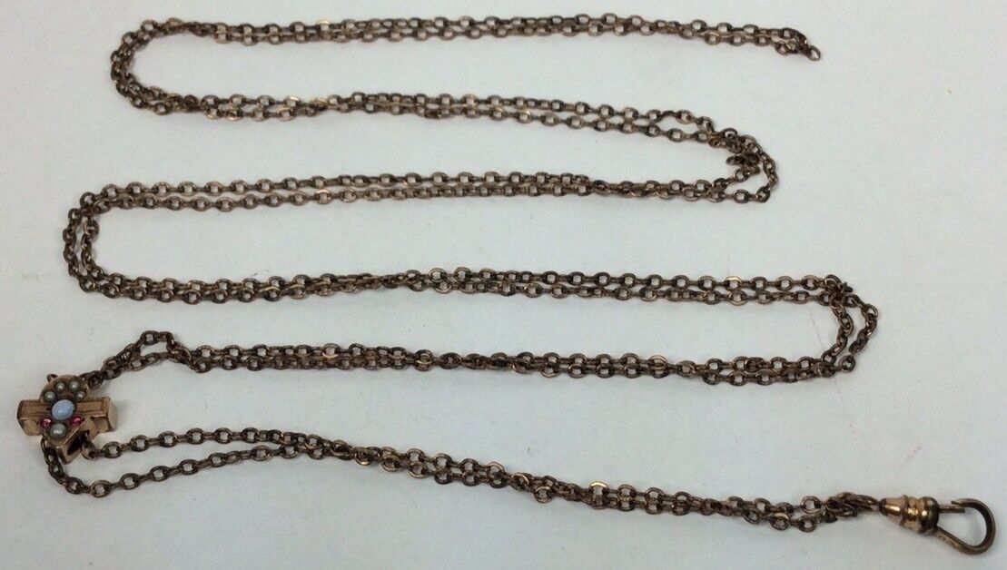 Antique Victorian Gold Filled Opal & Seed Pearls Slide Chain (W78)