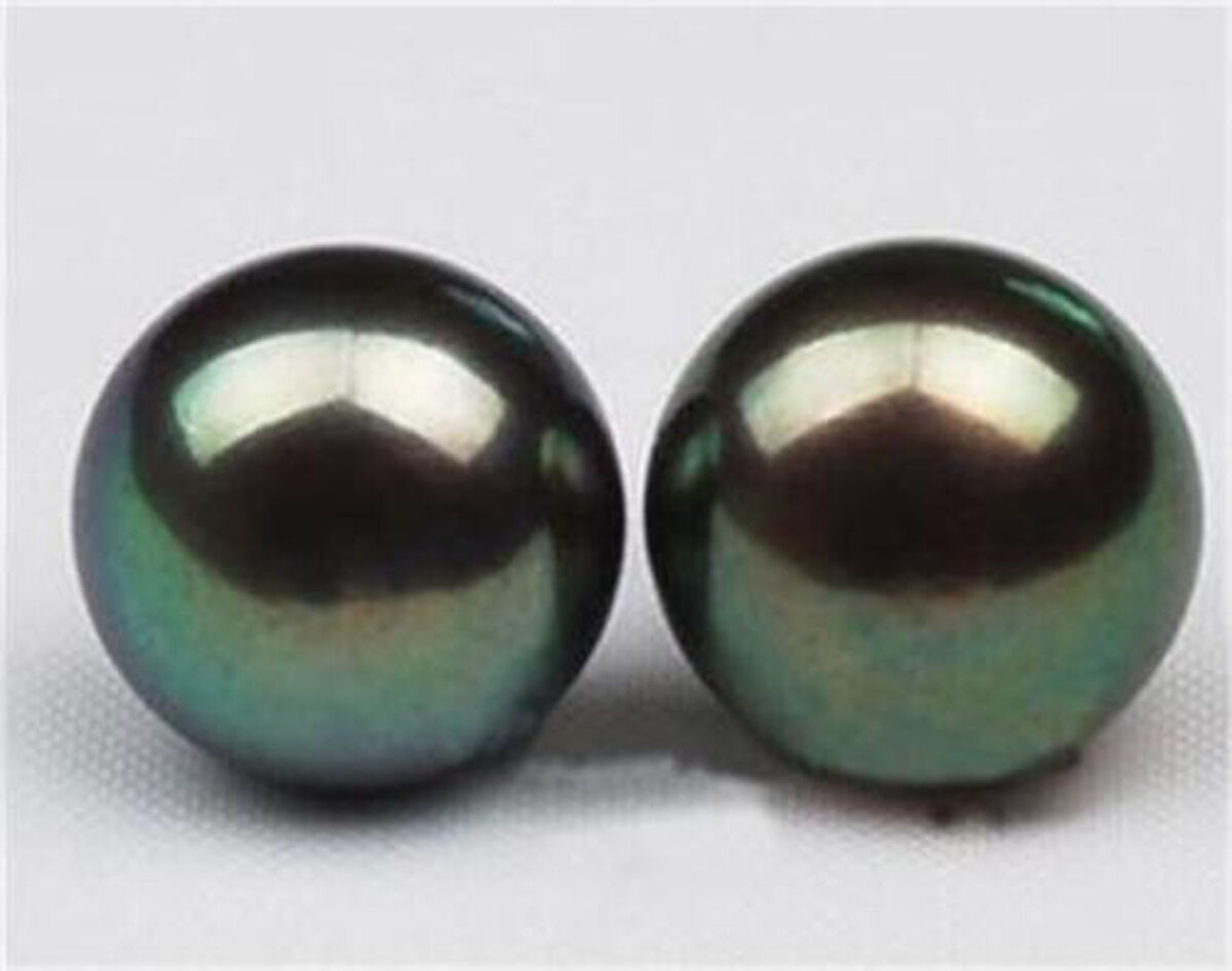 Charming Natural 10-11mm Black Tahitian Pearl Earring AA 