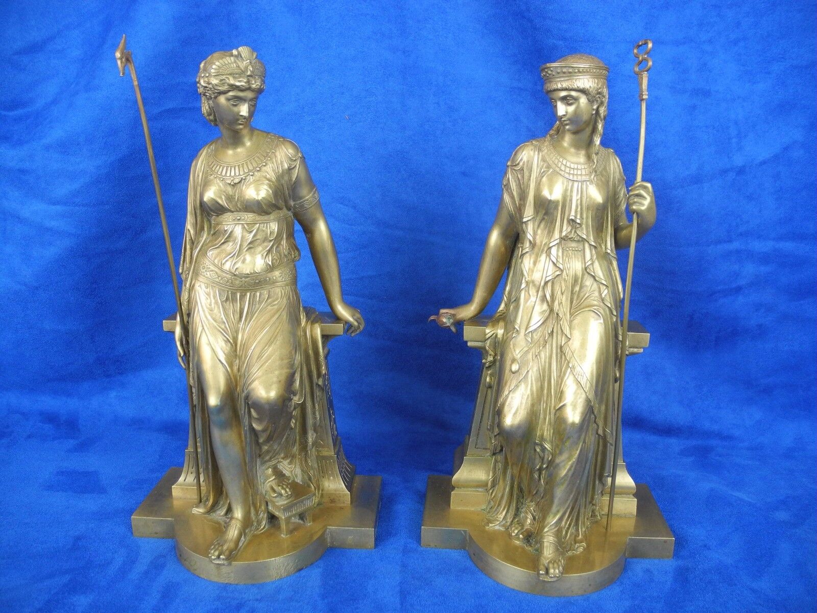 Pair Exquisite Antique Bronze Figurine Bookend By \