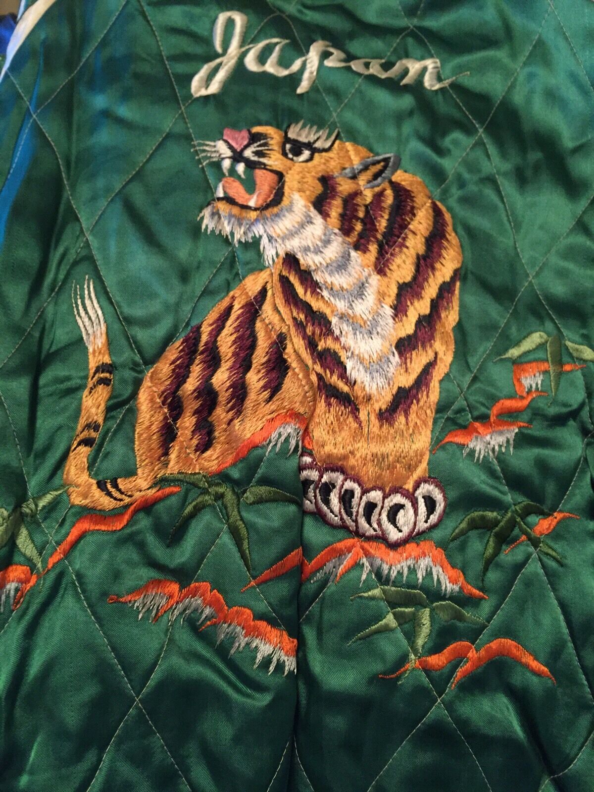 Vintage WWII Korea War Era Japan Souvenir Reversible Embroider Tiger Map Jacket.