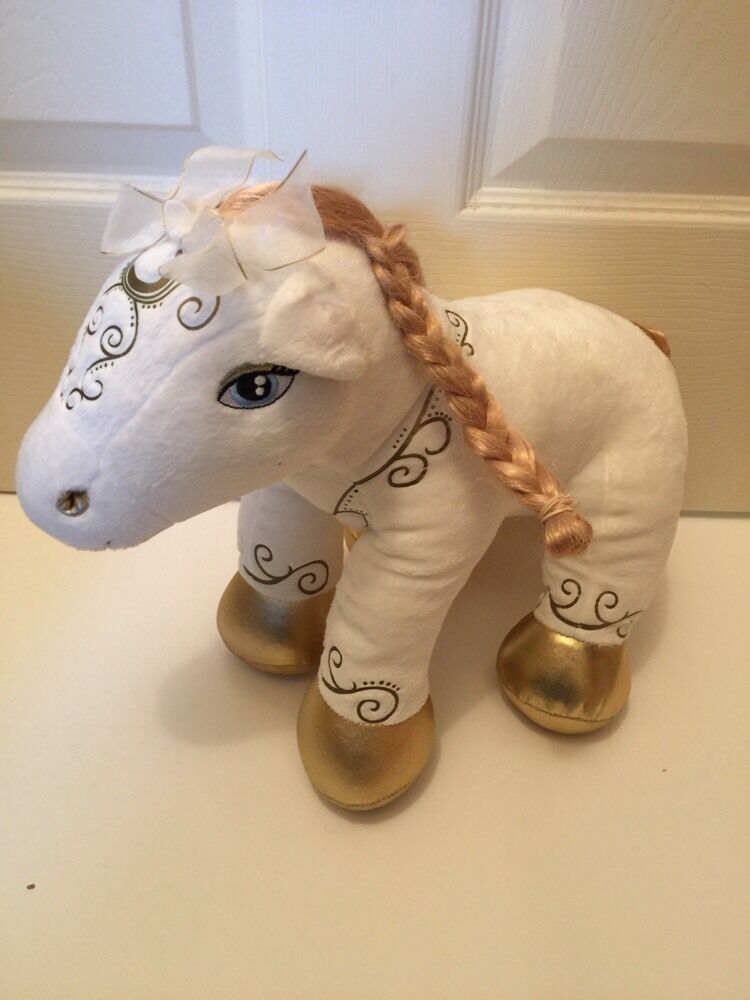 BUILD A BEAR RARE WHITE  & GOLD ENCHANTED HORSE pony  toy  PLUSH  stuffed  EUC