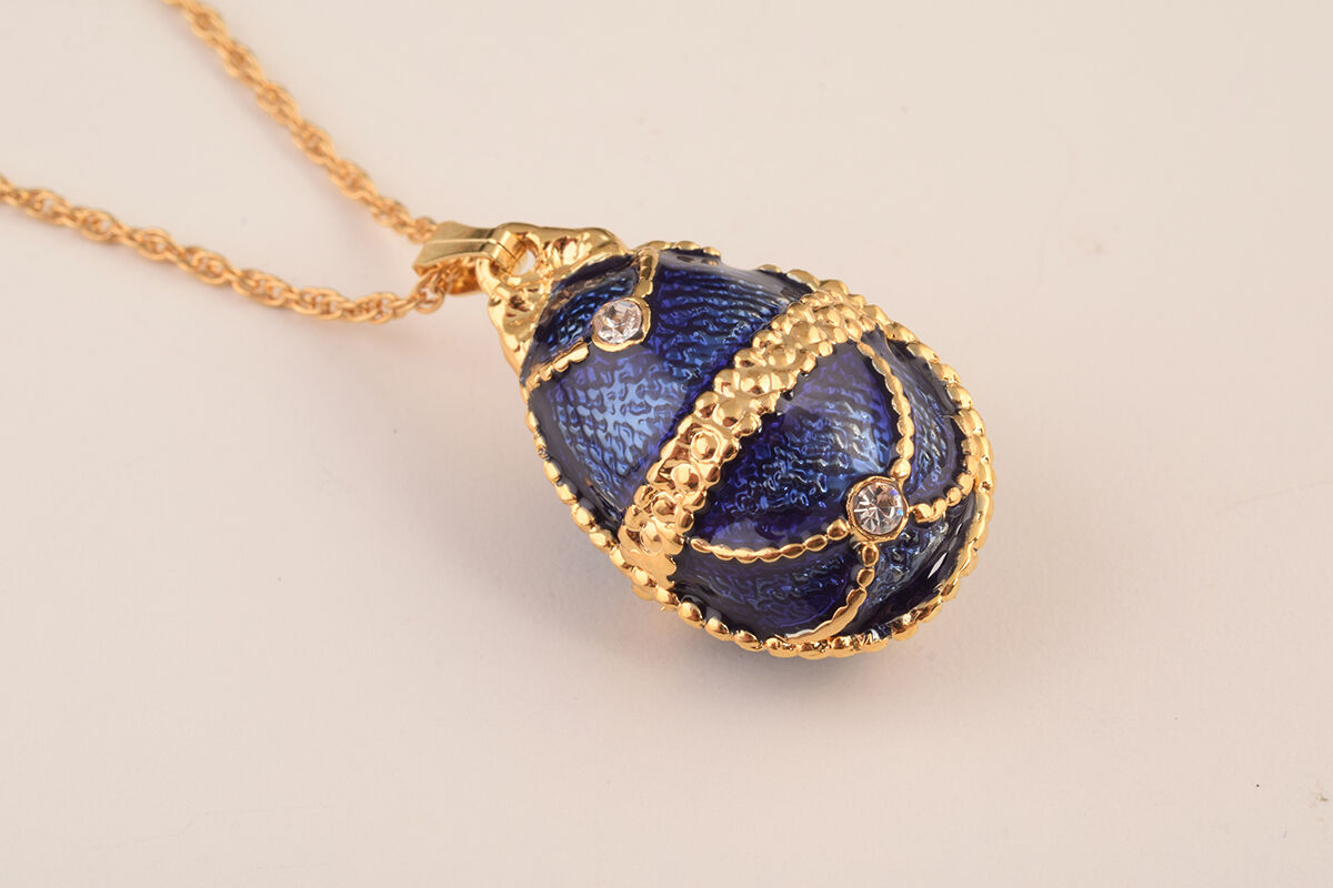 Faberge Easter Egg Necklace wite crystals by Keren Kopal gold plated pendant  