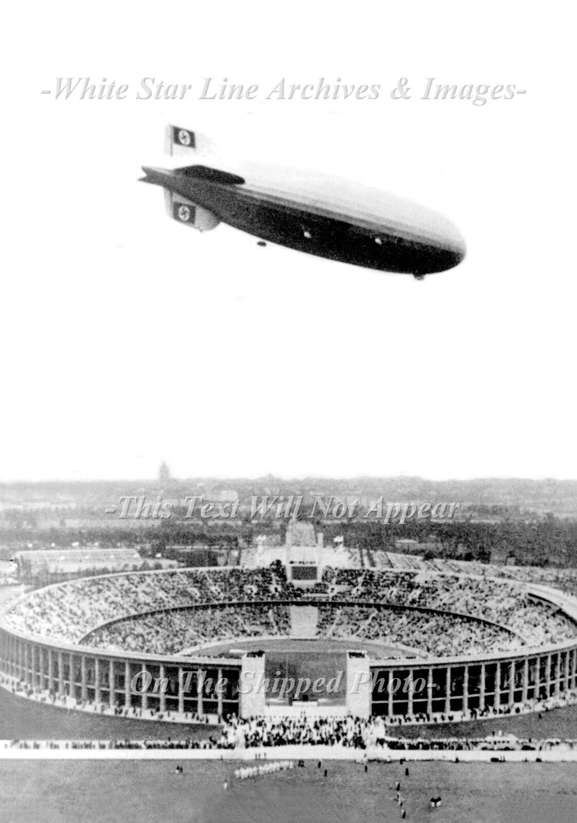 Photo: LZ129 AKA Hindenburg Over Olympic Stadium, Germany, 5 x 7, August 1, 1936
