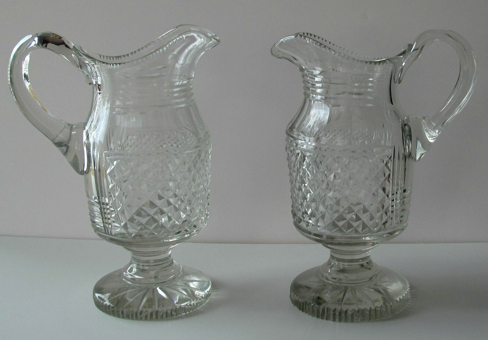 1790 Irish Georgian pedestal wine water jug pitcher x 2 diamond cut RARE pair