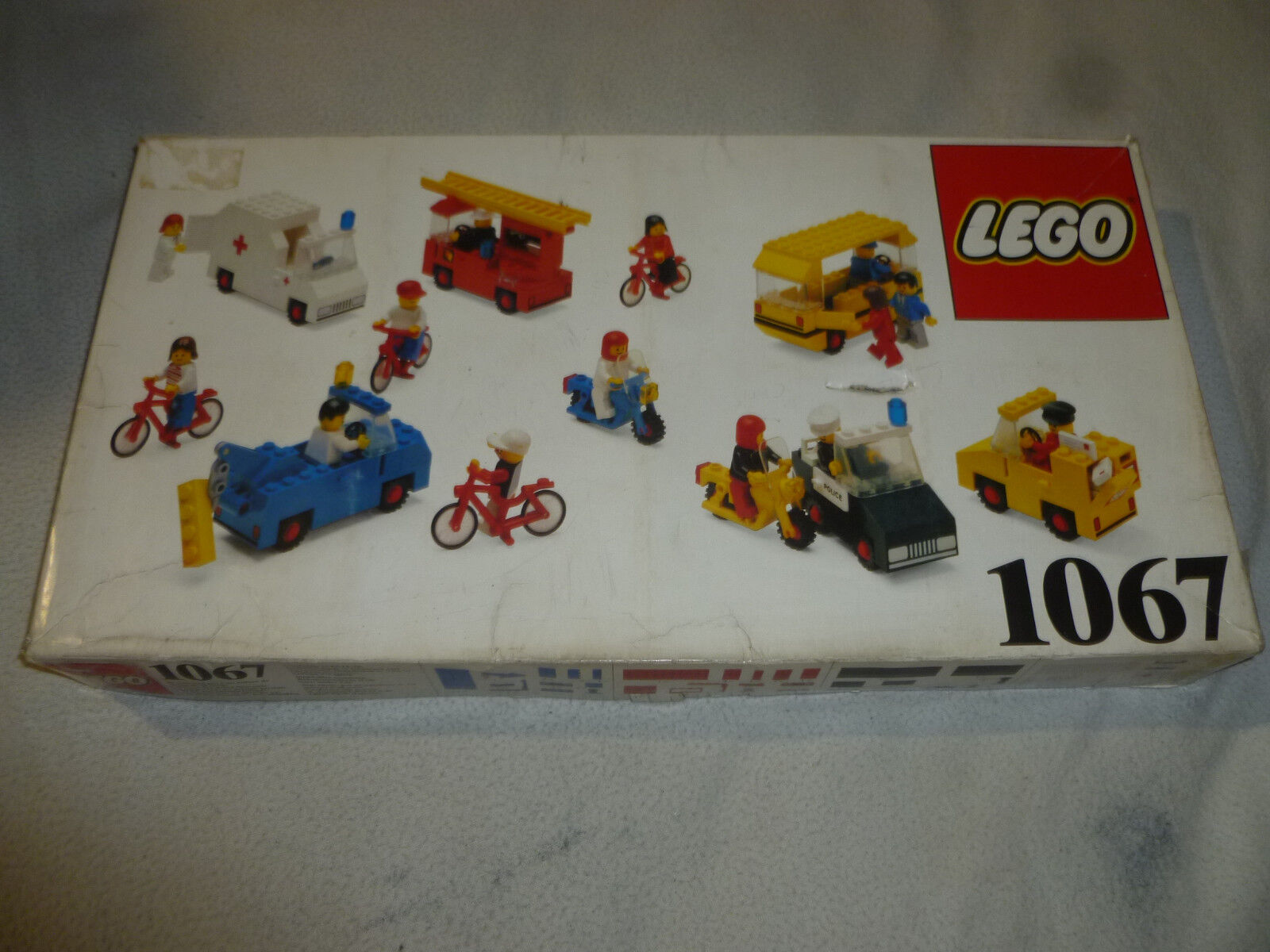 BOXED LEGO BUILDING BLOCK SET 1067 VINTAGE FIGURES AMBULANCE POLICE FIRETRUCK >>