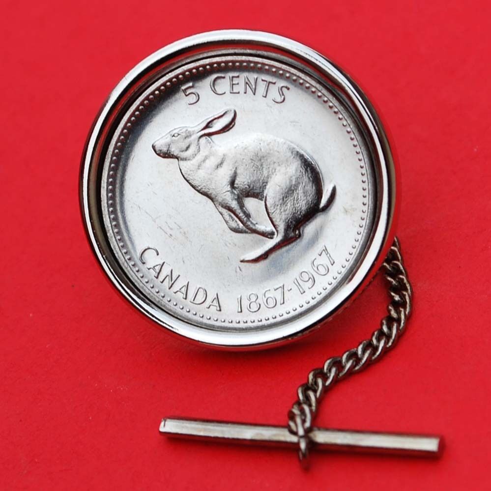 Canada 1967 Canada 5 Cent Rabbit Centennial Gem BU Coin Tie Tack Wildlife Animal