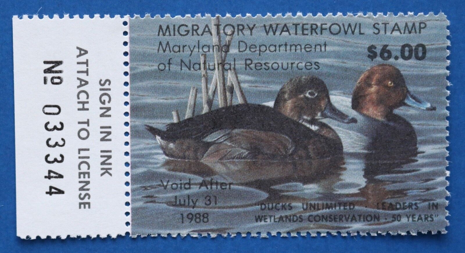 U.S. (MD14L) 1987 Maryland Migratory Waterfowl Stamp w/left tab (MNH)