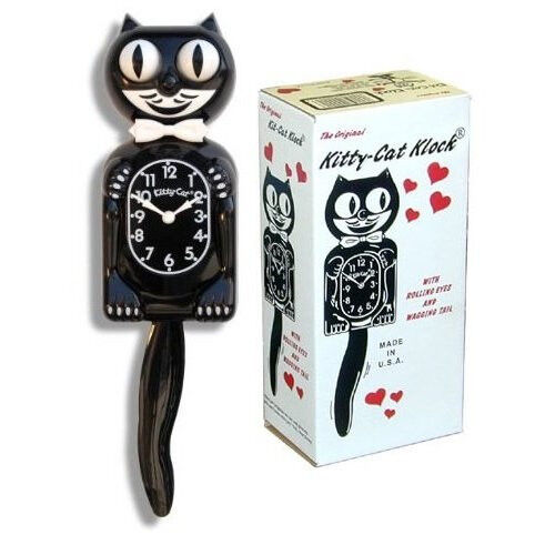 Kitty-Cat Clock - Black 3/4 size with rolling eyes -  Battery included