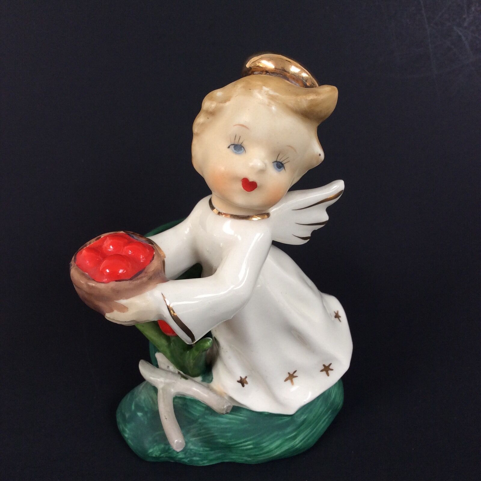 Vtg Irice Irving Rice Porcelain Angel Figure Tulip Japan Halo Toothpick Bud Vase
