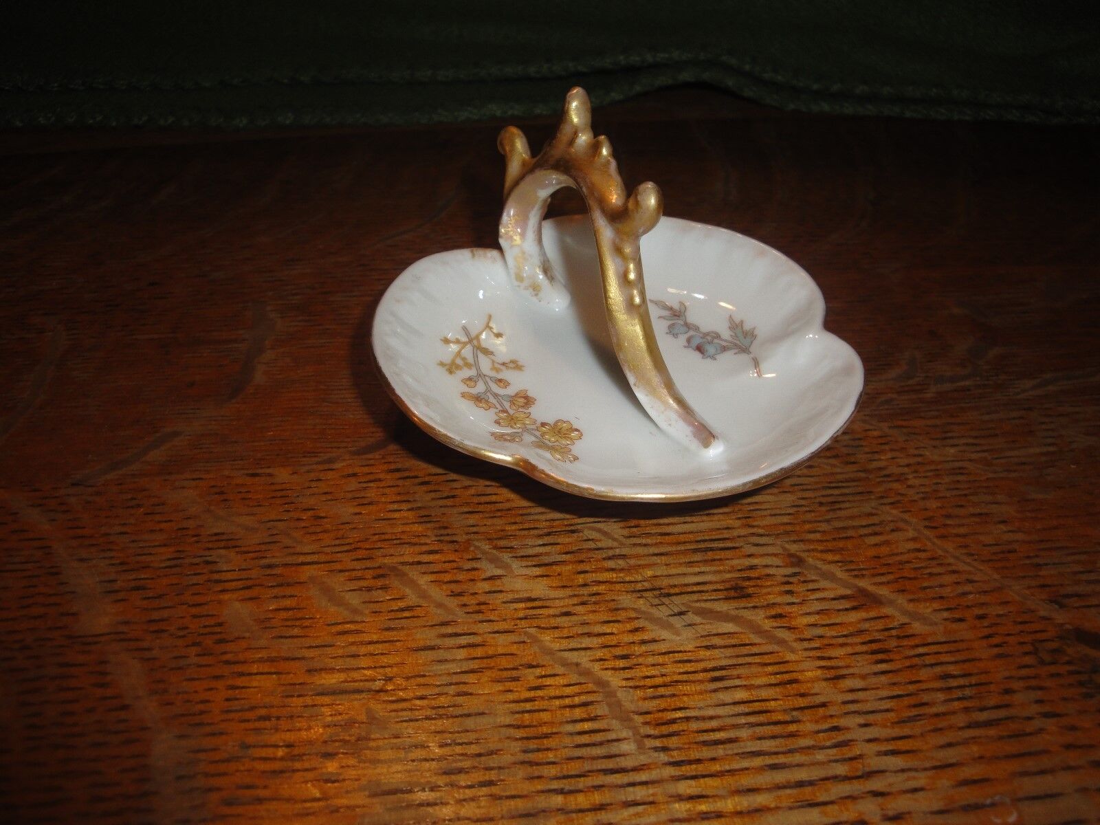 Pretty Vintage M R Limoges France China Small Mint Nut Trinket Dish With Handle