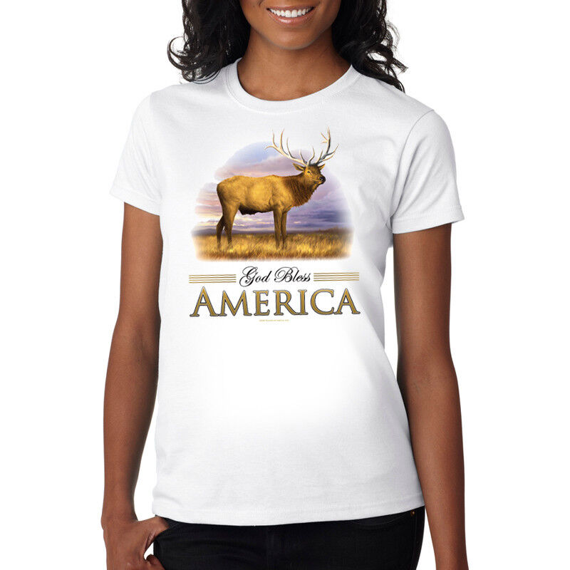 NEW God Bless America Elk T-shirt Men\'s Women\'s S M L XL 2X 3X 4X 5X Blue Wave