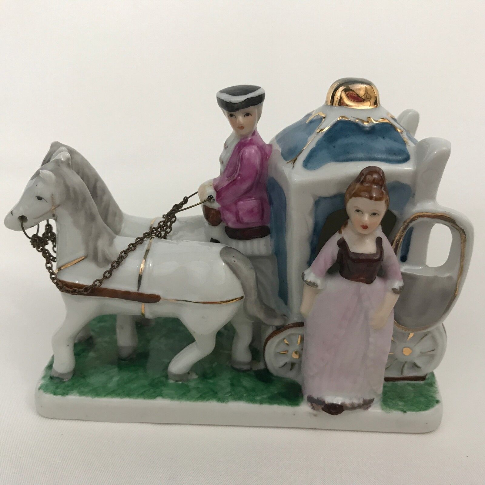 Vintage Porcelain Horse Drawn Carriage Figurine w/ Driver Lady Royal California