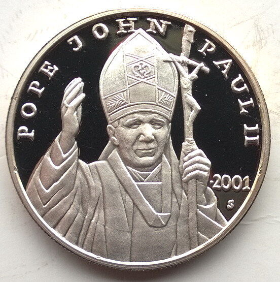 Liberia 2001 Pope Visit 20 Dollars Silver Coin,Proof