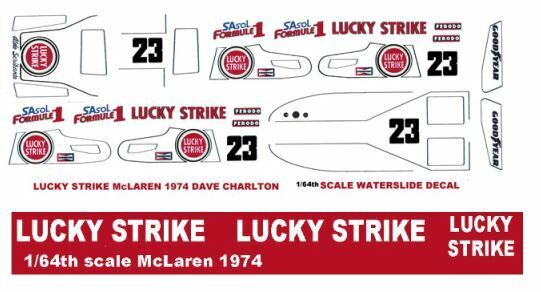  #23 Dave Charlton Lucky Strike McLaren M23 Indy F1 1/64th Scale Waterslid Decal