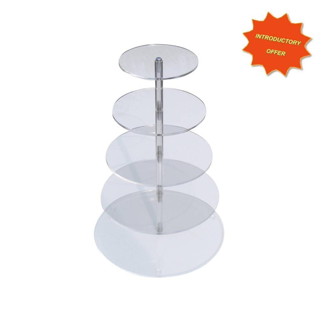 5 TIER HIGH GLOSS CLEAR ACRYLIC CUP CAKE MUFFIN WEDDING DISPLAY STAND