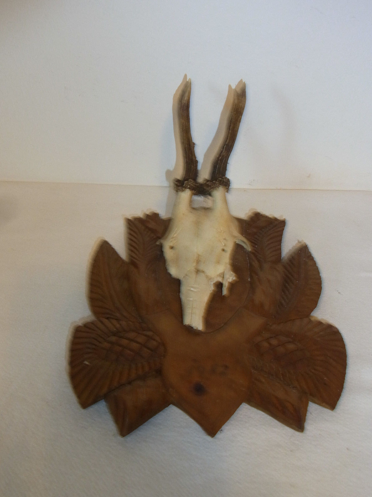 RARE German Wood Carved Black Forest Base Deer Antler Taxidermy #BC2