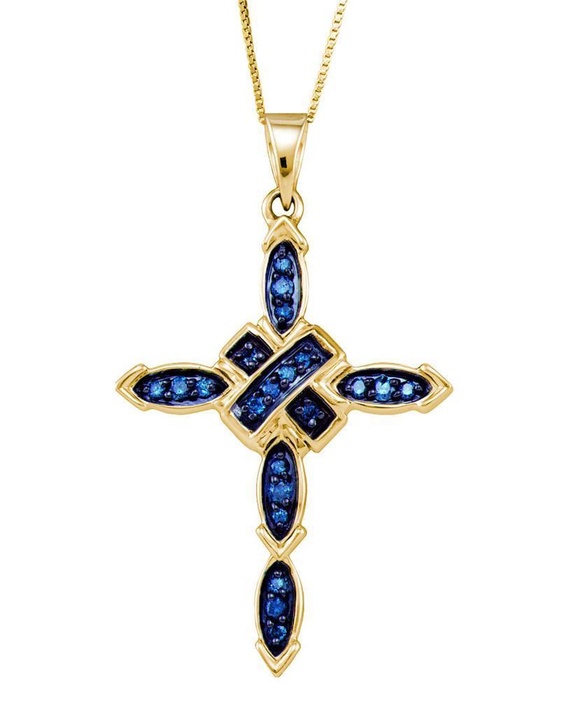 Stunning Design 100% 10K Yellow Gold Blue Diamond Cross Fashion Pendant .21ct