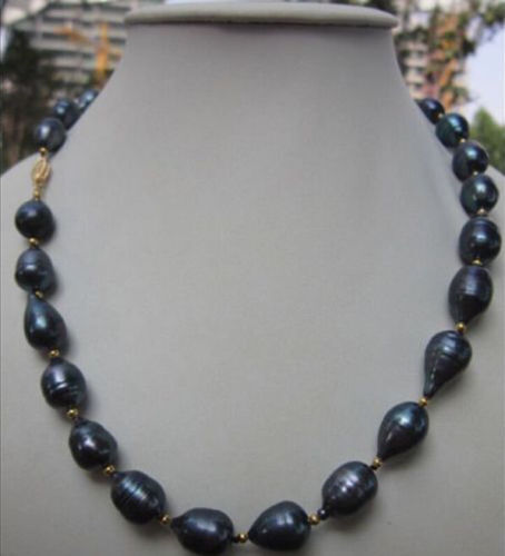 Hot NEW Sell 9-10MM NATURAL SOUTH SEA BLACK PEARL NECKLACE 18\'\'AAA