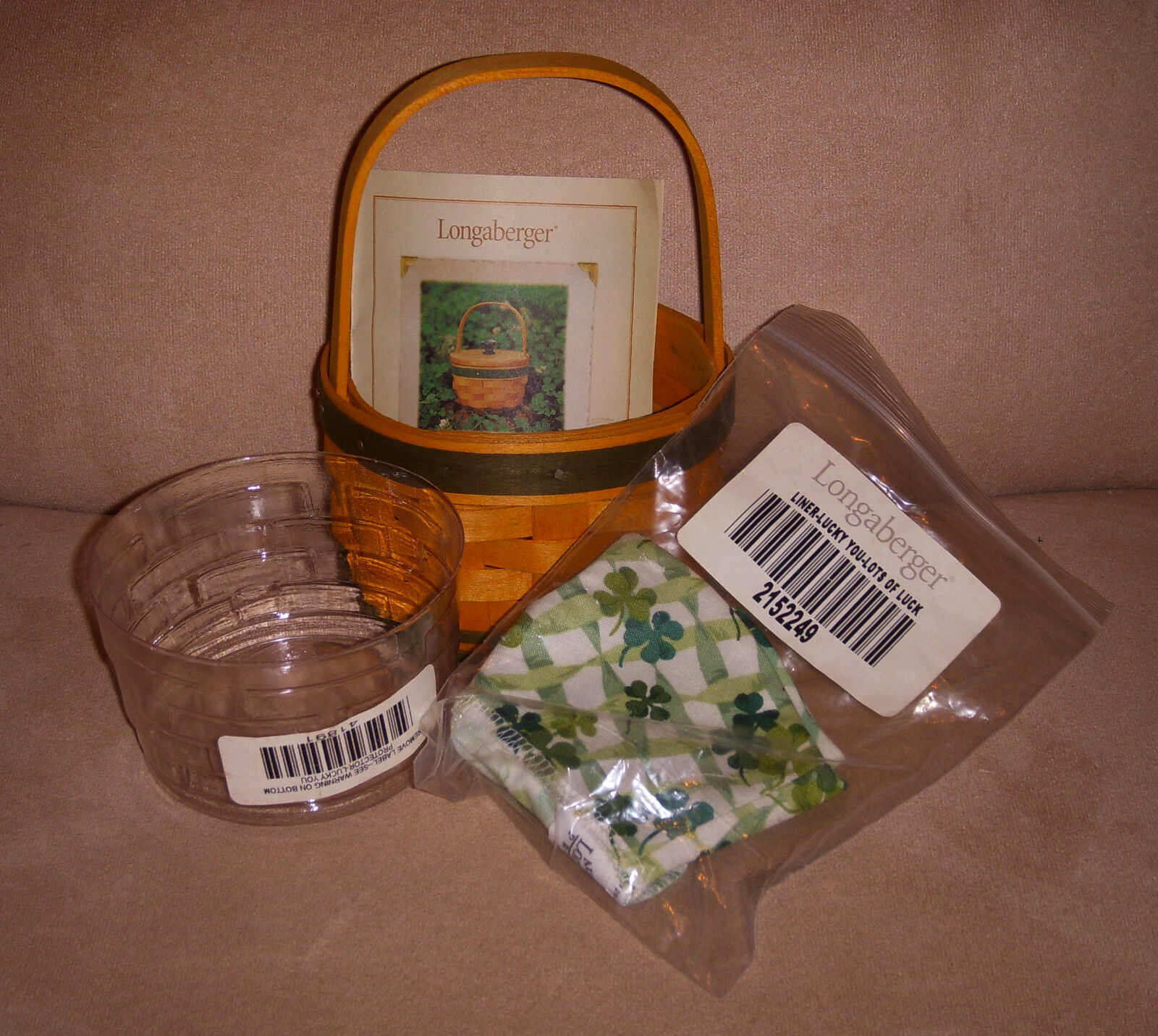 Longaberger 2002 Lucky You Basket, Liner & Protector Combo plus Product Tag NEW