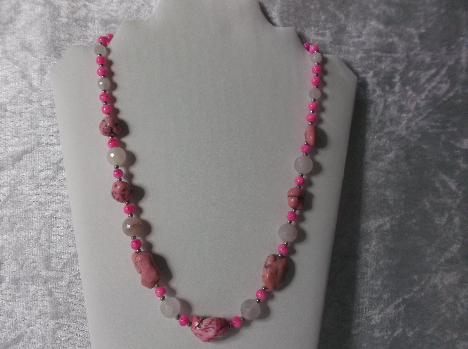 Handmade Rose quartz and (dyed) pink stabilized turquoise necklace