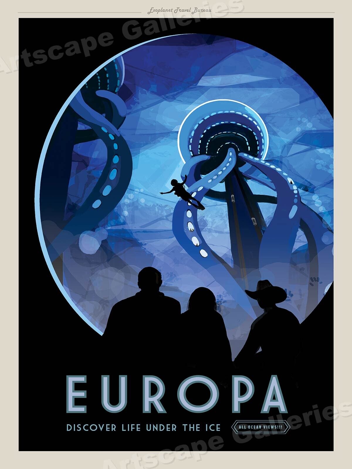 “Visit Jupiter’s Moon Europa” Space Exploration Retro Travel Poster - 20x28