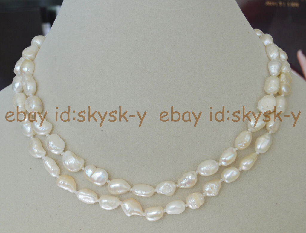 Long 25 Inches Natural 7-8mm baroque white freshwater pearl necklace