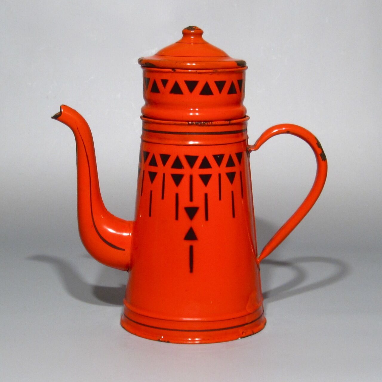 Vintage French Art Deco Enamelware Red Enamel Coffee Pot 