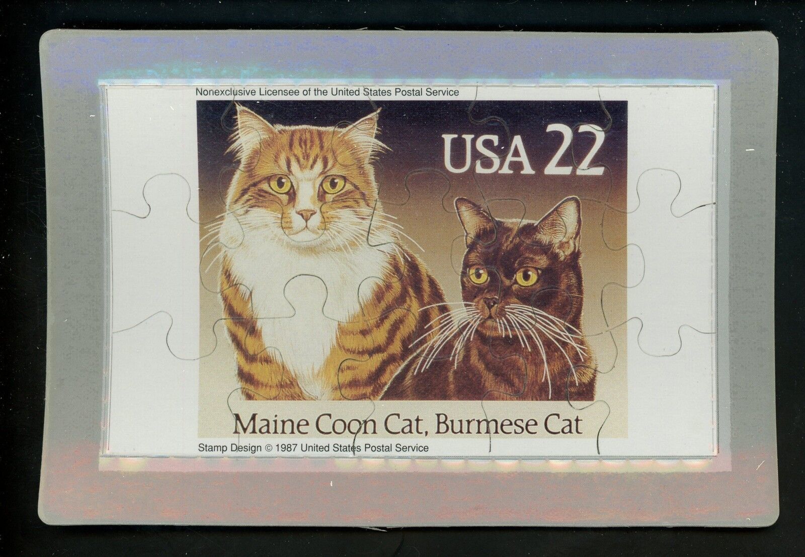 Novelty stamp PUZZLE postcard Scott #2374 Cats Maine Coon Burmese  1988