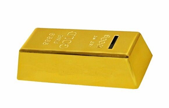 999.9 Fine Gold Bar or Ingot Coin Bank ~ Novelty paper weight, Figurine, Statue 