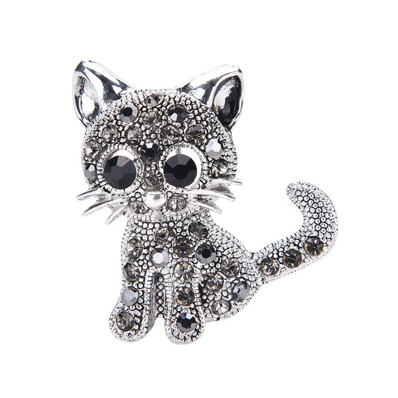 Cute Little Cat Brooches Pin Antique Silver Plated Coat Shirt Clips Fashion BH