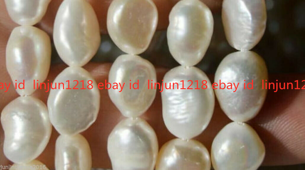 4 Strand New 8-9mm Natural Baroque White Freshwater Real Pearl Loose Beads 14\