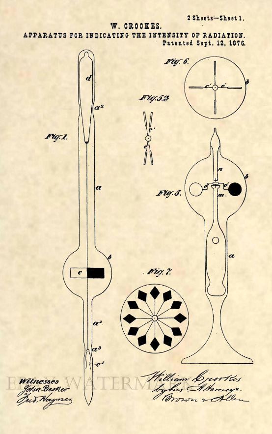 Official Crookes Radiometer Bulb US Patent Art Print- Vintage 1876 Antique -289