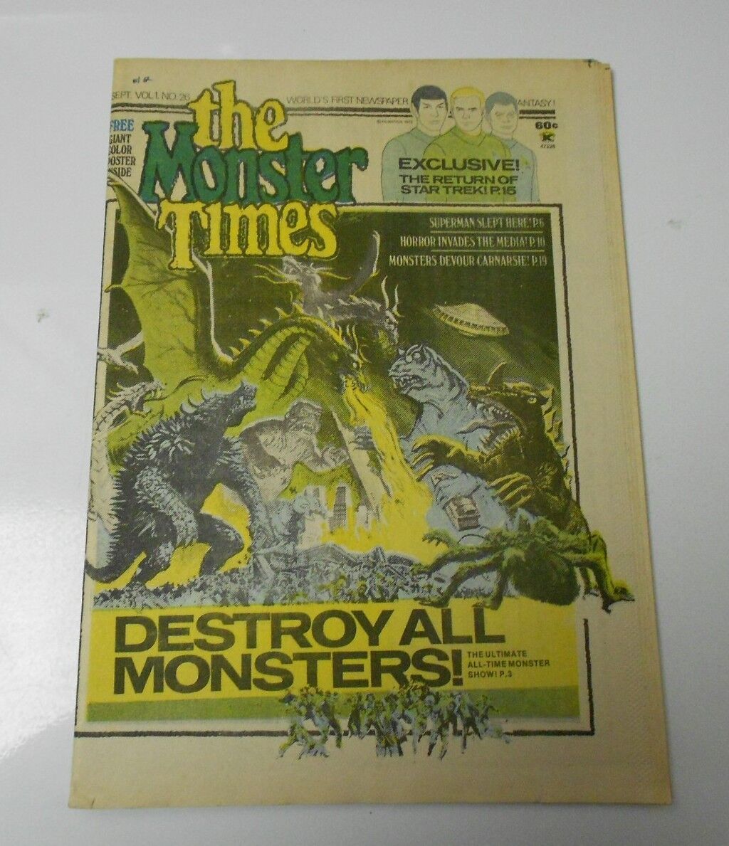 1973 MONSTER TIMES #26 Godzilla DESTROY ALL MONSTERS Poster VF+ Uncirculated