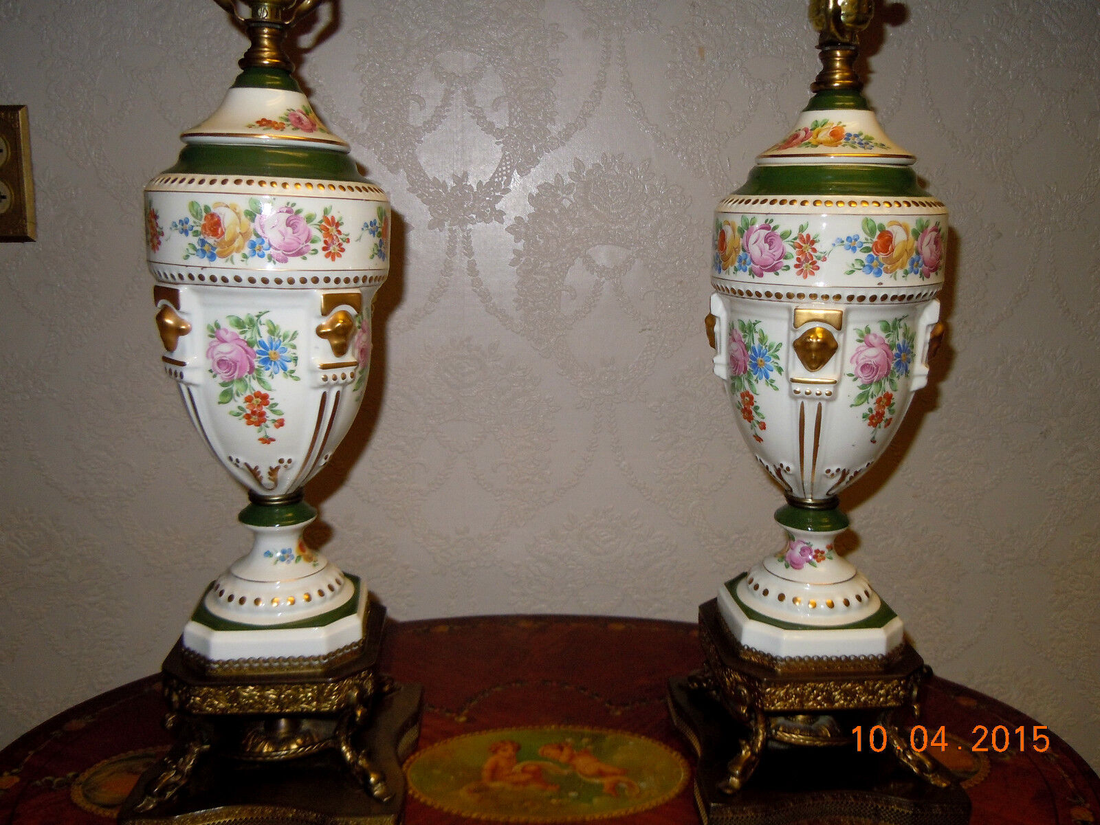 2 VINTAGE HAND PAINTED FLORAL DRESDEN STYLE PORCELAIN Lamps
