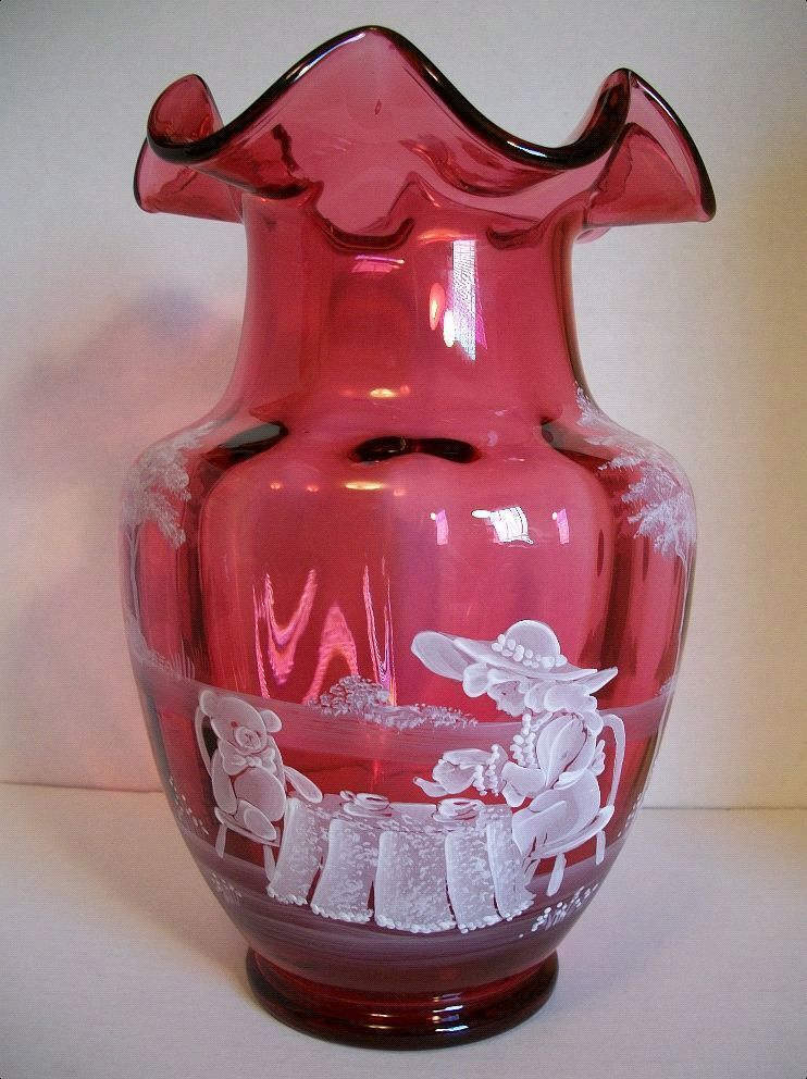 Fenton Mary Gregory Handpainted Tea Party Vase Ltd Ed  Very-Large - MINT 