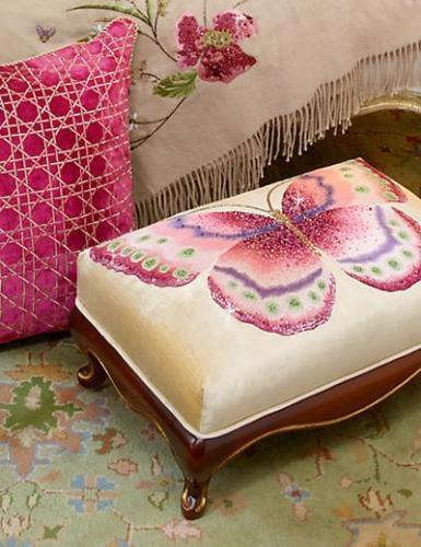 $2500 NEW Jay Strongwater Eliza Butterfly Ottoman Flora Poufs Hand-Set Swarovski