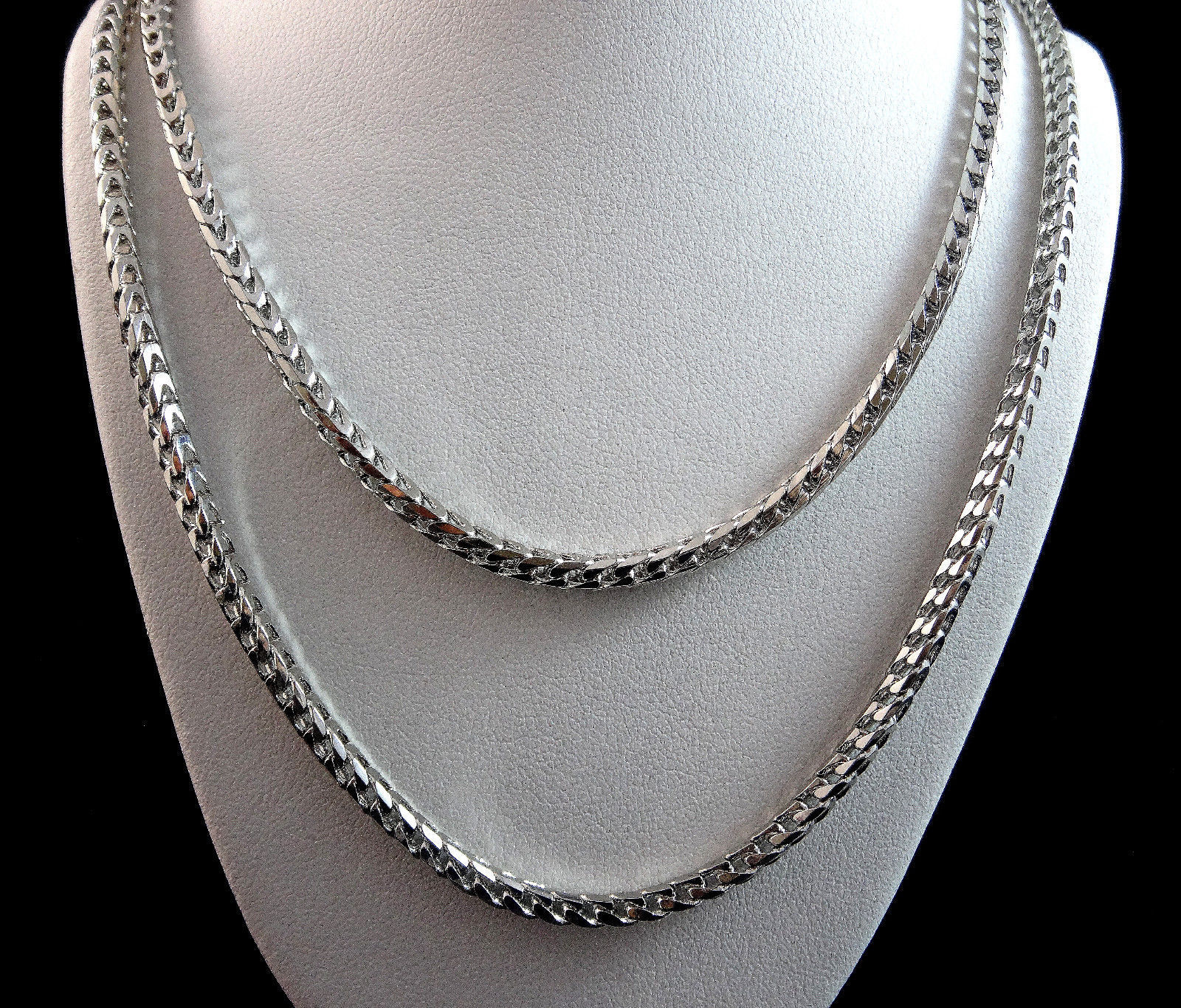 NEW WHITE GOLD FINISH MENS WOMENS HIGH QUALITY 36 INCH FRANCO NECKLESS CHAIN 4MM