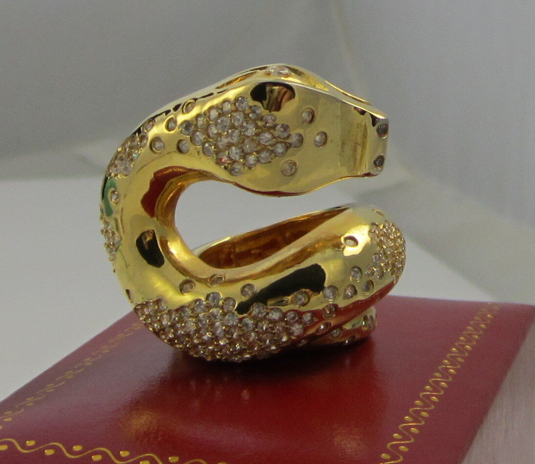 Spectacular Huge Curled Snake Sterling Silver Gold Vermeil White Sapphire Ring 