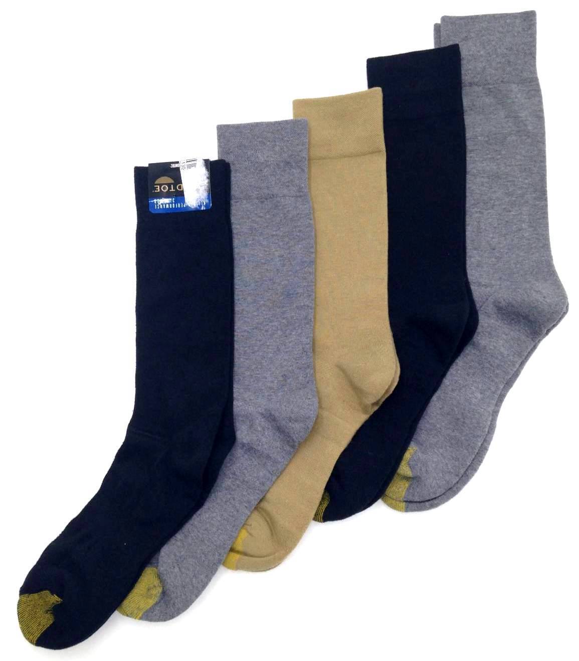 $50 Gold Toe Cushiontec Men\'S 5-Pair Pack Black Gray Crew Dress Socks Shoe 6-12