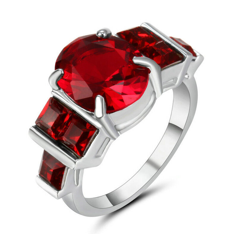 Size 8 Red Ruby Garnet Wedding Ring 10KT white Gold Filled Engagement 