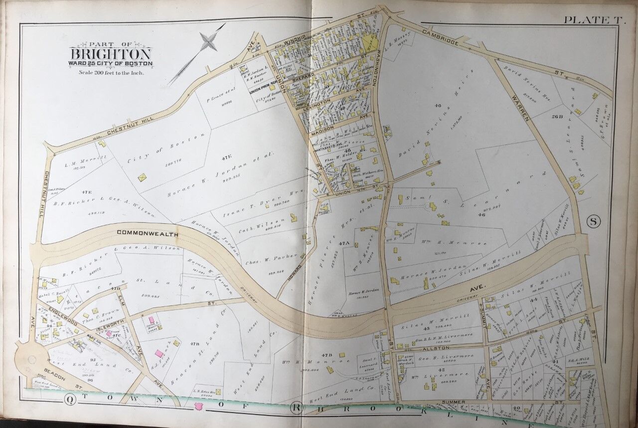 1888 G.W. BROMLEY BRIGHTON-BOSTON, MA UNION STREET PRIMARY SCHOOL PLAT ATLAS MAP