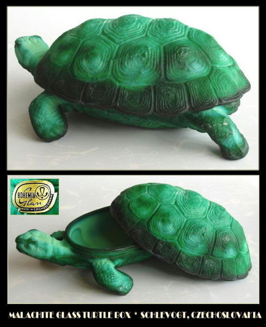 Curt Schlevogt Mid Century Czech Bohemian Malachite Art Glass Turtle PERFECT