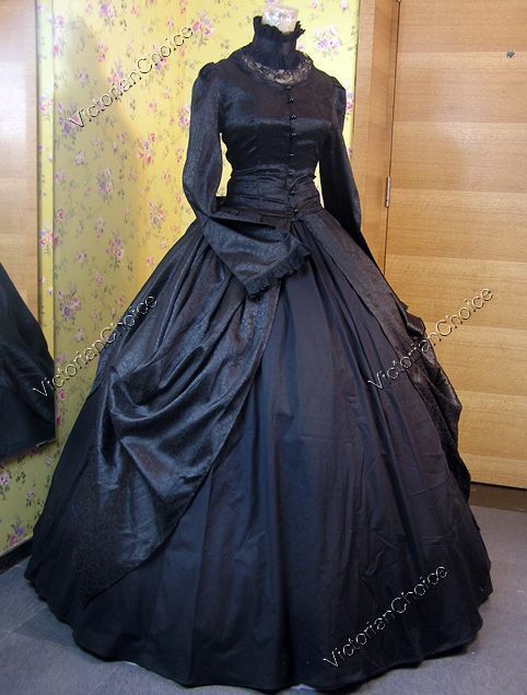 Black Gothic Victorian Brocade Dress Gown Steampunk Reenactment Wear N 156 XXXL