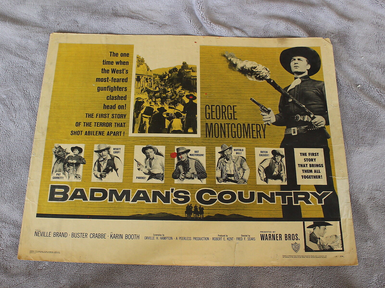 Badman\'s Country 1958 Buster Crabbe George Montgomery Half Sheet Poster GVG C5