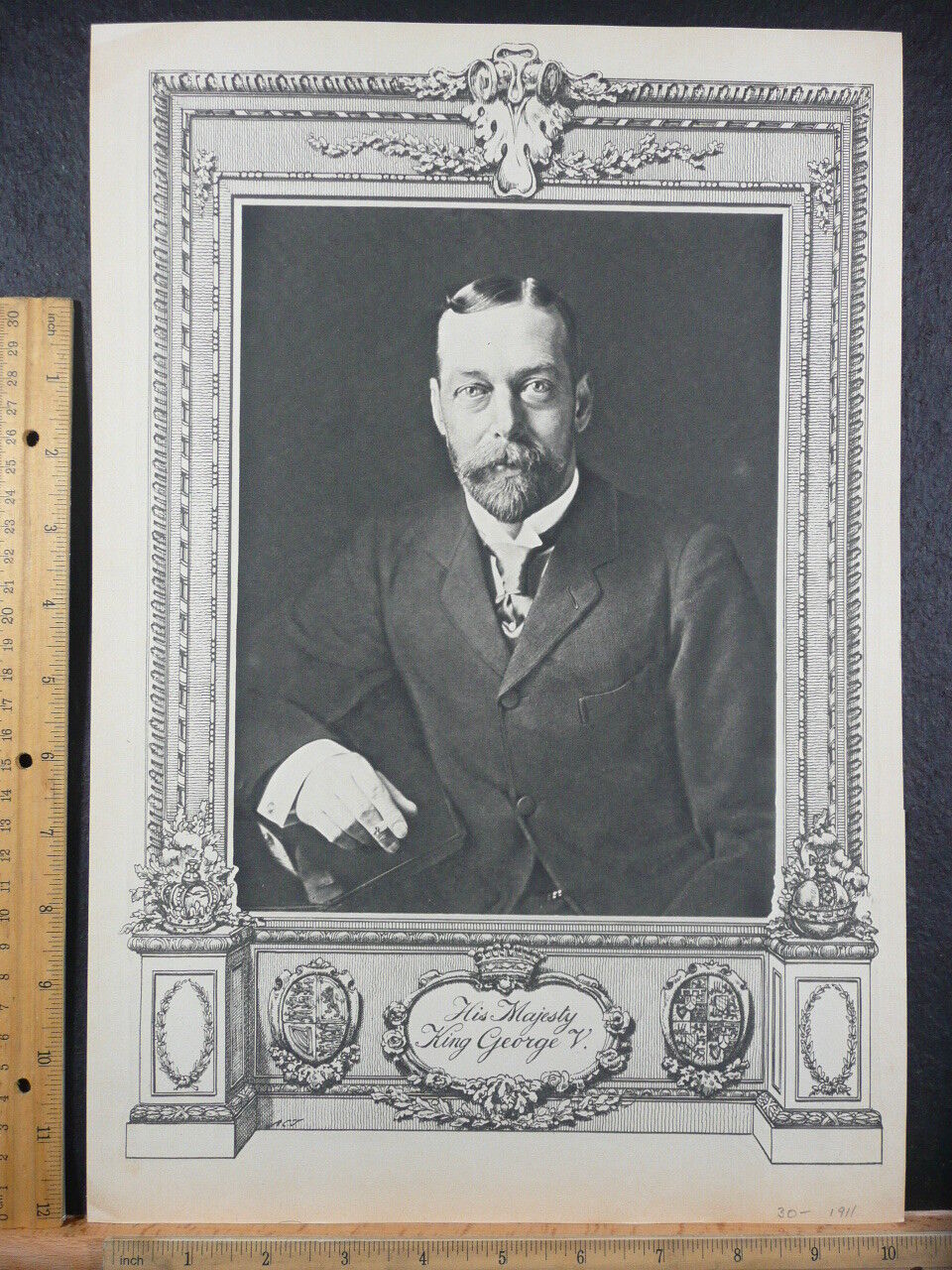 Rare Antique Orig Vintage 1911 His Majesty King George V Photogravure Art Print