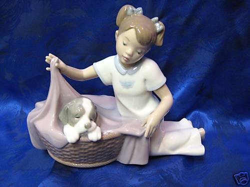 IT\'S TIME TO SLEEP FEMALE GIRL PUPPY DOG PORCELAIN FIGURINE NAO BY LLADRO 1417