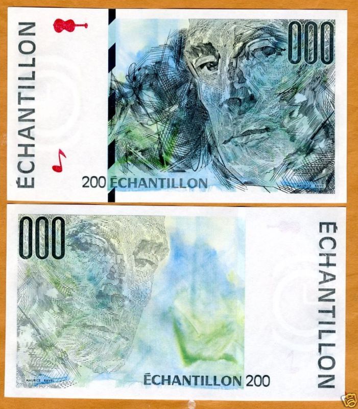France, French Test Note, Echantillon, 200, Ravel, UNC