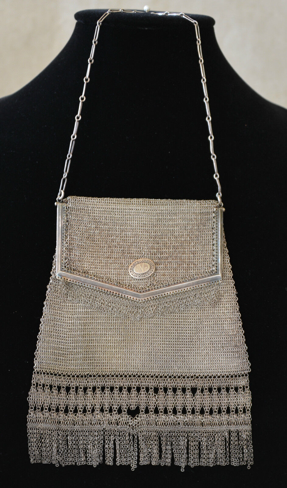 Antique 1920s Whiting and Davis Mesh Bag Princess Mary Silver Metal Fringe Purse